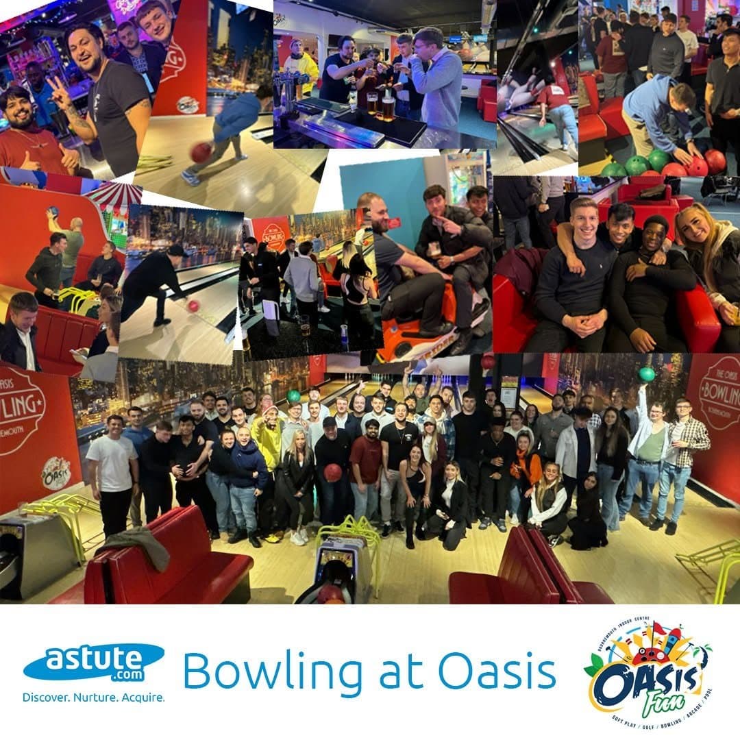 The Astute team enjoying a bowling night at Oasis in Bournemouth