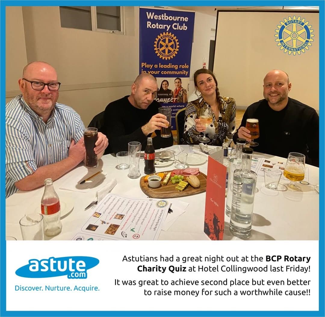 The Astute team enjoying the BCP Rotary Charity Quiz Night at Hotel Collingwood, Bournemouth