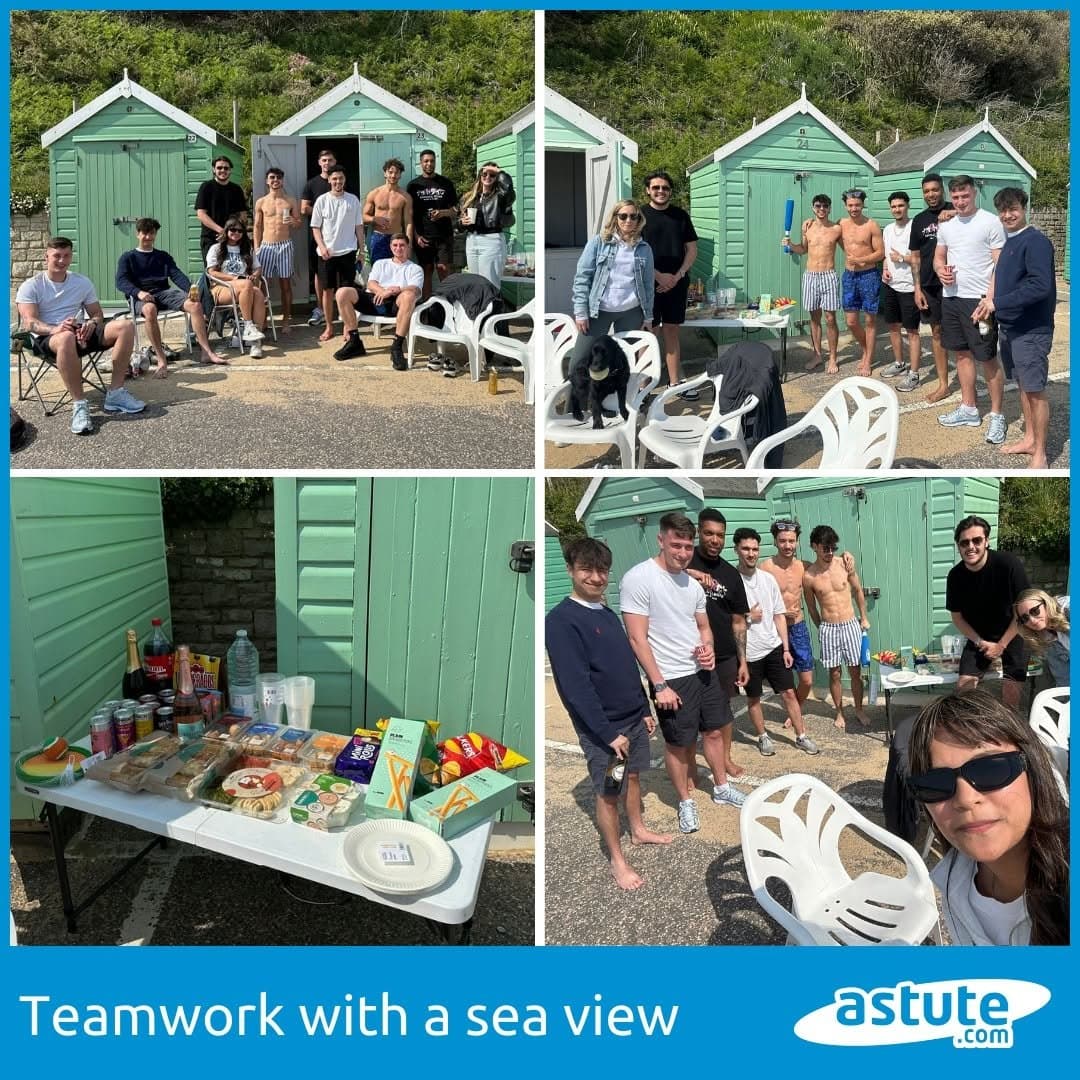 The Astute team enjoying a beach hut away day by the sea